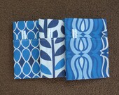100% Cotton Modern Geometric Pillow Cover Shades of Blue, Original Fabric Design 16x16 envelope back, custom colors available