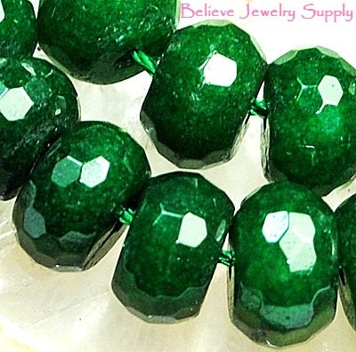 8MM Deep Emerald Green AGATE Genuine Gemstone Faceted Round Abacus Or Rondelle Beads On Full Strand