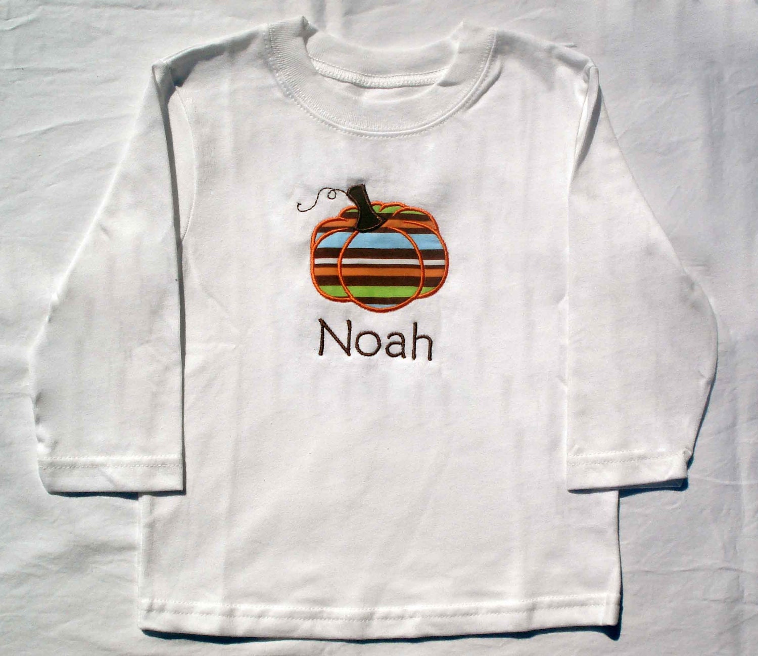 Children's Striped Pumpkin Applique Shirt or Onesie - Happy Halloween - Multi Color Stripe- Fall - Choose your name - Noah