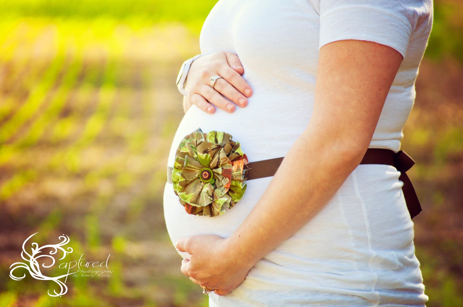 Custom Maternity Photography Prop Belly Band - Maternity Belt - Vintage Flower Camo- Perfect for the Hunter - Photo Prop