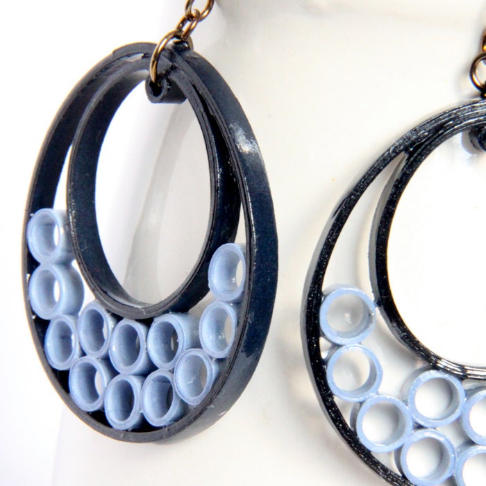 Blue Crescent Hoop Earrings with Niobium Earring Hooks Unique Handmade Paper Quilled Eco Friendly Jewelry, Artisan Jewelry