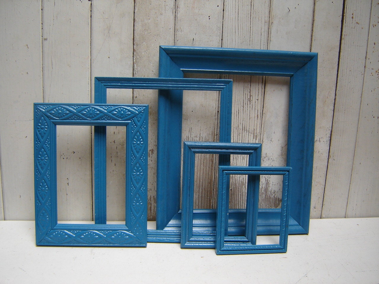 Painted frame set collection - Turquoise Blue Teal - 5 painted frames