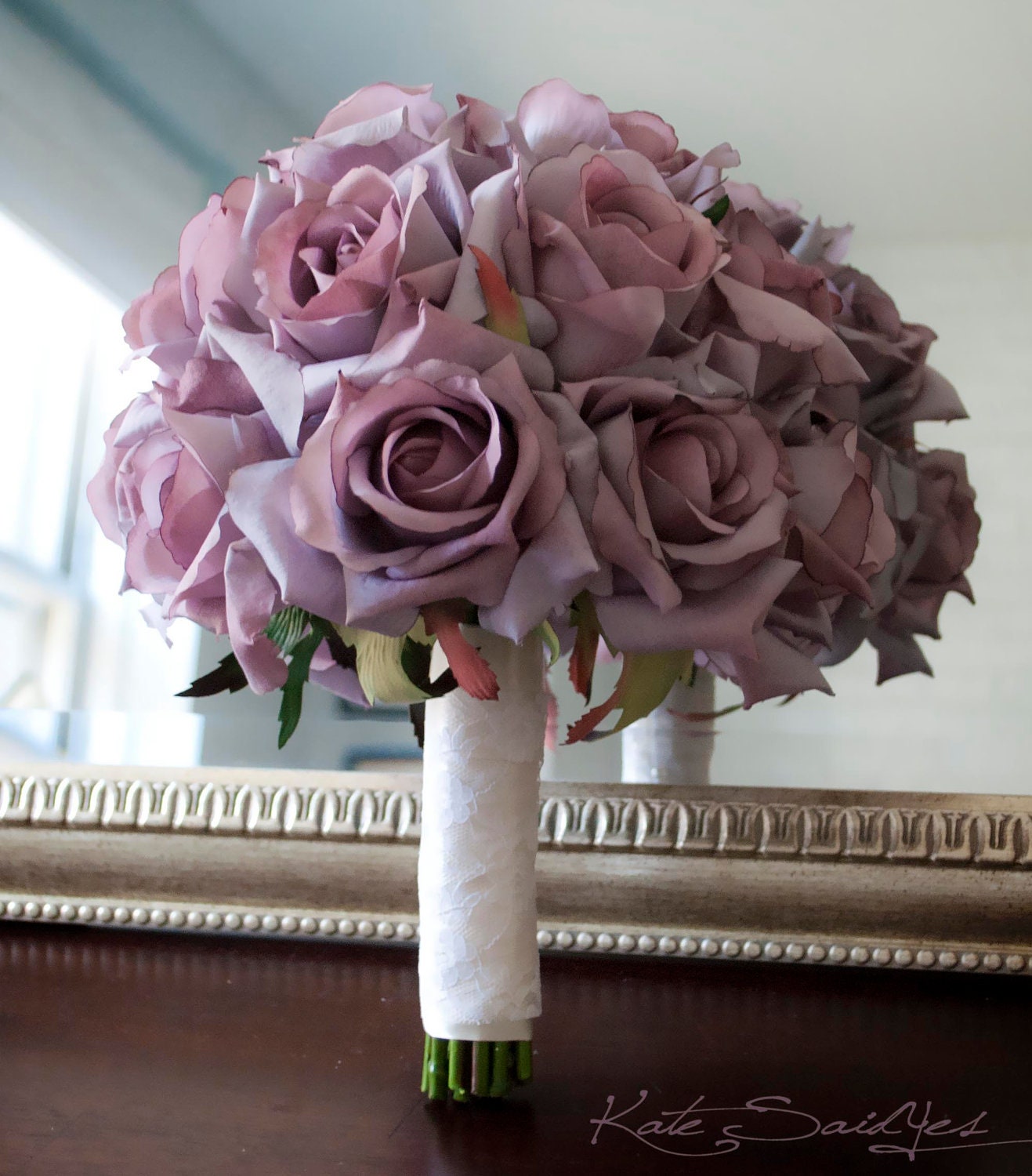 Wedding Bouquet Lavender Rose and Lace Silk Wedding Bouquet