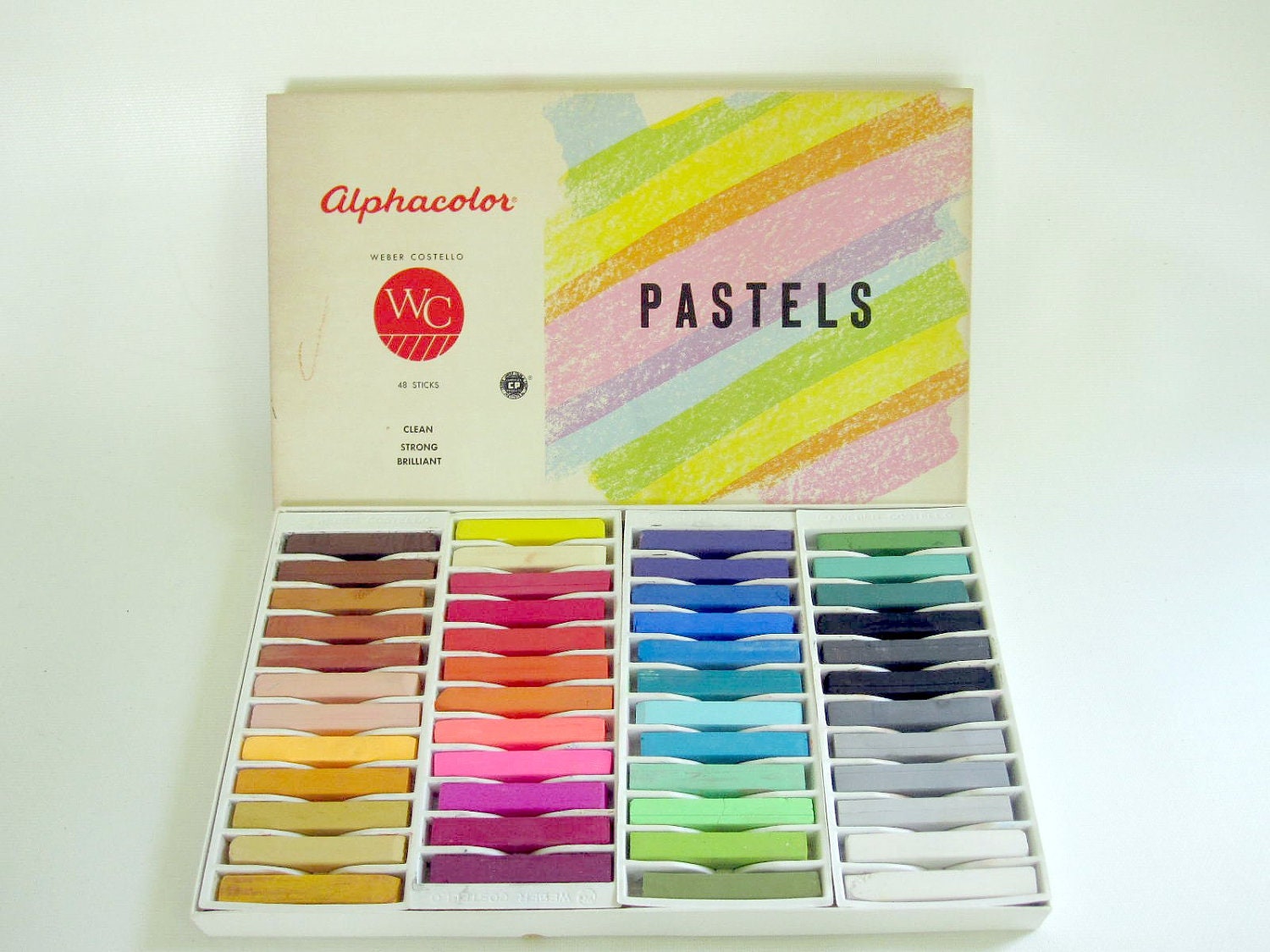 Rainbow Pastel Chalks Unused 48 Sticks - Vintage Art Supply