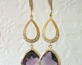 Dangle earrings Amethyst drop Bridesmaids earrings on gorgeous cz crystal vermeil gold tear drop Chandelier earrings