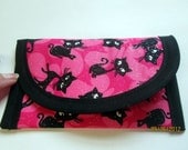 Halloween Glitter Black Cat on Pink 5.5 x 3 in Goody Bag, Gift Card Wallet, Clutch, sewinggramMax