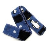 Upcycled Wool Sweater Scarf Made from Recycled Felted Sweaters, Fleece Backing and blanket stitched edges - 1