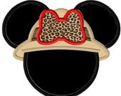 Mrs Miss Mouse Safari Hat Bow Applique Embroidery Design 4x4 5x7 6x10 Minnie Jungle Vacation INSTANT DOWNLOAD