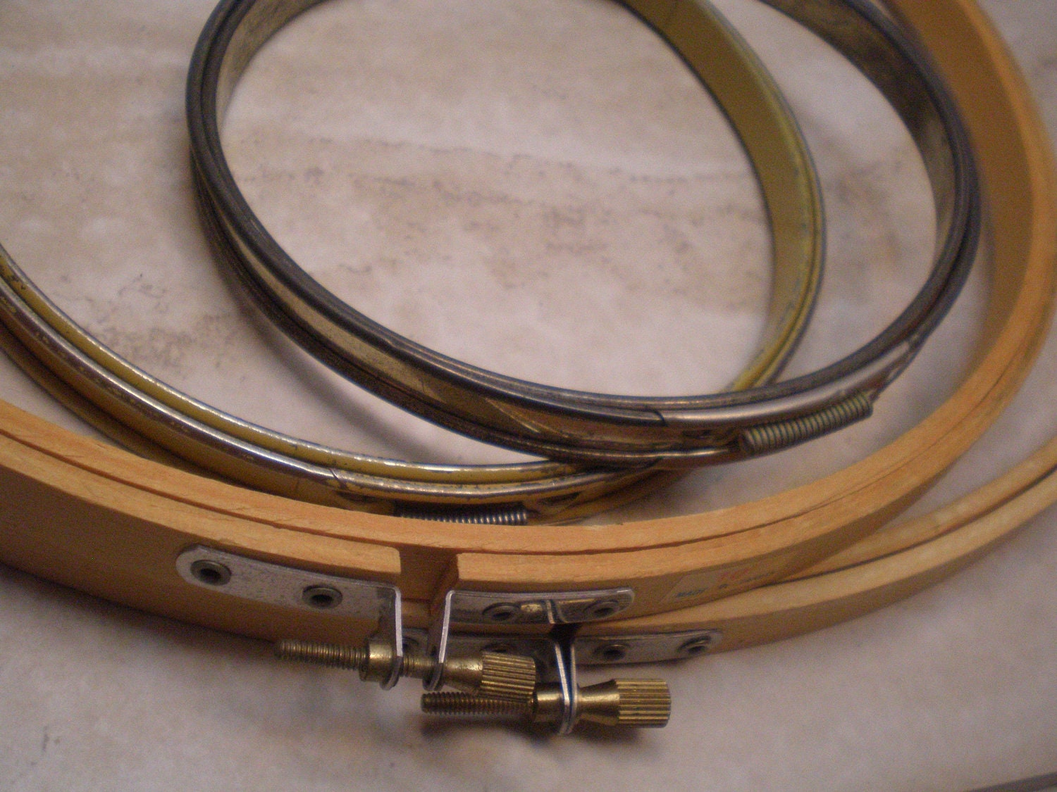 4 Vintage Embroidery Hoops, Two Metal, Two Wooden, Various Styles and Eras