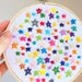 Galaxy of stars, textile art, hand appliqué wall art, 6 inches hoop art, rainbow multi colors