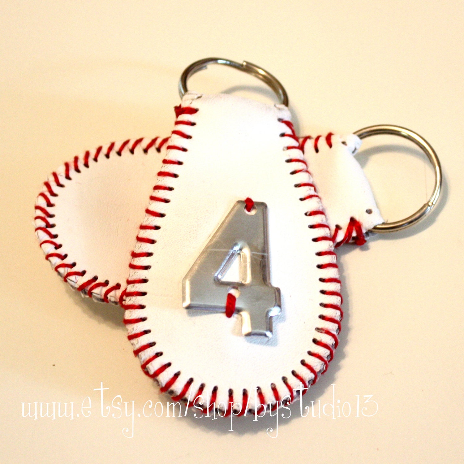 The Original Baseball Keychain - genuine leather - Metal Numbers