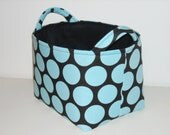 Fabric Basket Organizer Bin -Blue Polka Dot