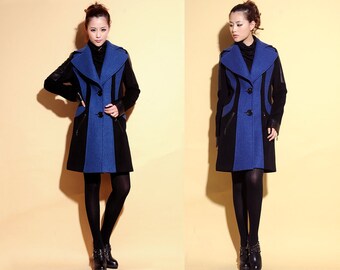 Contrast Color  Pure Wool Coat with Leather Details / 10 Color Schemes