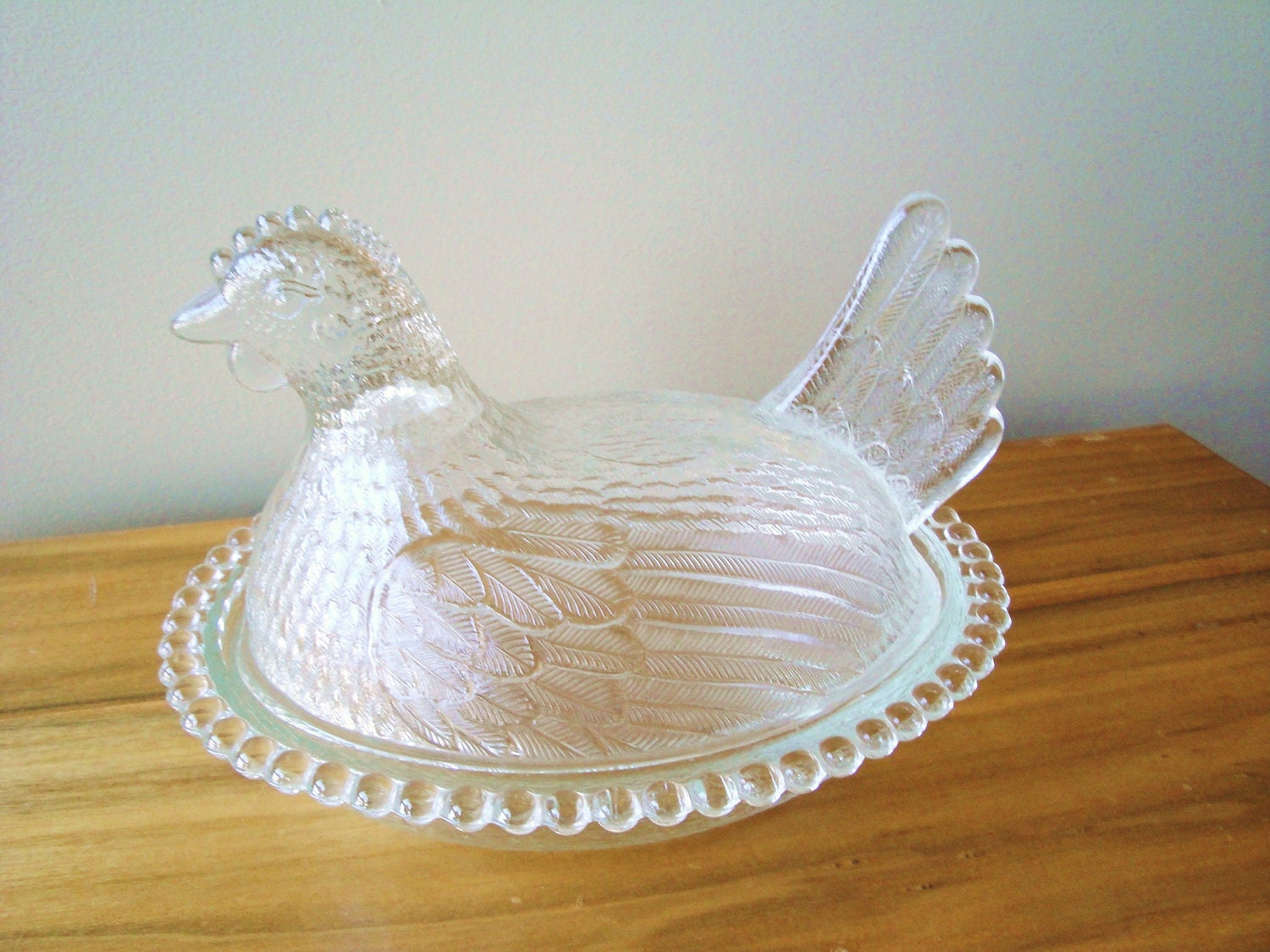Vintage Glass Chicken Hen on Nest Clear by VintagePatriotGirl