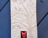 Carved Tree Tile with Heart Bead Sgrafitto 