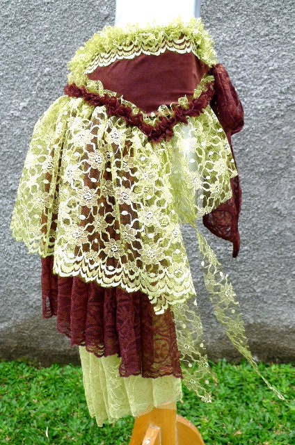 Gypsy Bustle Belt in Chocolate Velvet and Green Lace