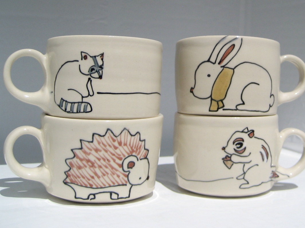 Set of Espresso Cups - Handmade Miniature Coffee Mugs - Made to Order - Pick Your Animals