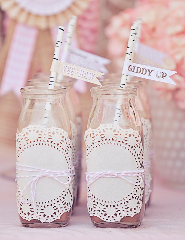 Cowgirl Party Straw Flags - Printable
