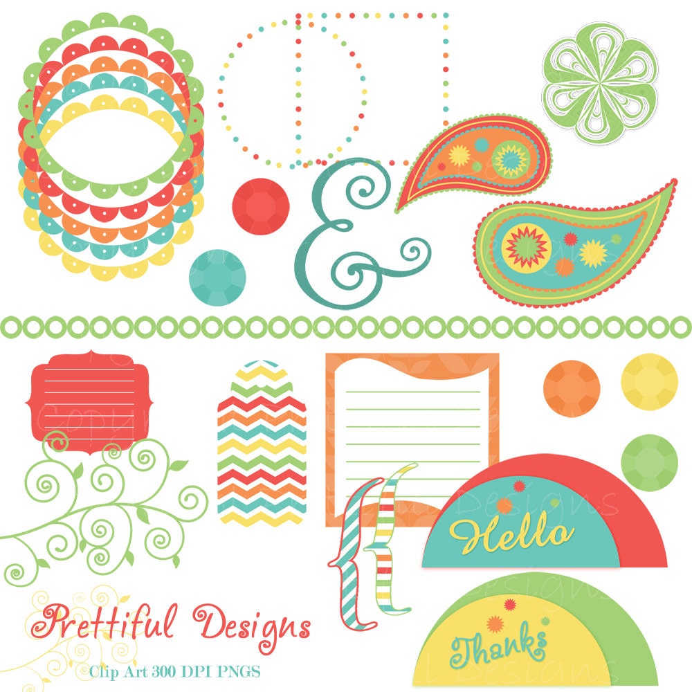 50% OFF SALE Clip Art Frame Tag Rhinestone Swirl Paisley Ampersand Beach Party Set 1 (454) Il_570xn