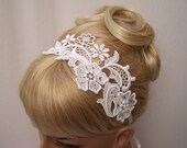 Phalenopsis lace headband white with crystals with ribbon ties