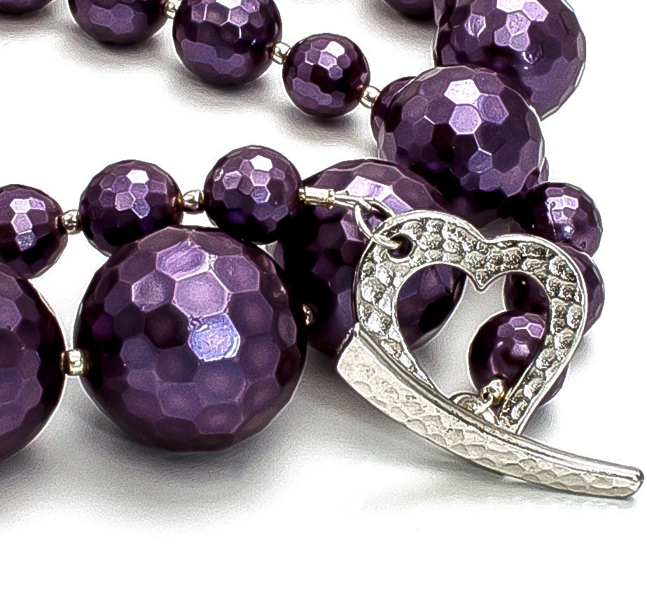 Aubergine Pearl Necklace Faceted Mother of Pearl Necklace
