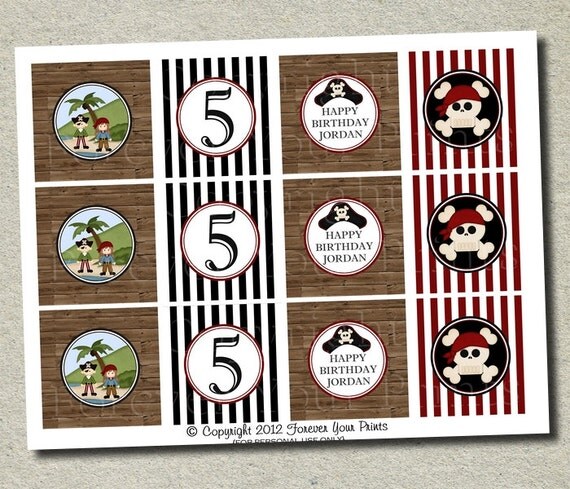 Pirate Party Cupcake Toppers - DIY You Print - 4 DESIGNS Il_570xn