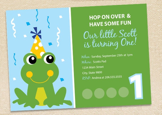 Frog Birthday invitations - set of 15 Il_570xn