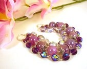 Handmade Bracelet Amethyst Chunky Czech Glass Triple Strand