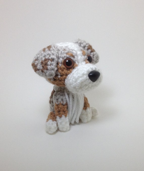 Australian Shepherd Red Merle Amigurumi Stuffed Animal Crochet Dog Doll  / Made to Order