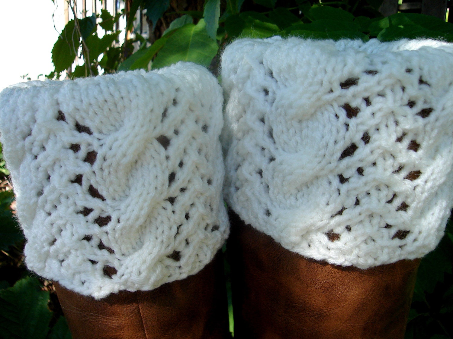 Boot Toppers - Soft White Cables & Lace