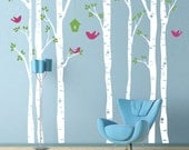 Vinyl Wall Decal  - Birch Trees and Birds - Extra Large Wall Mural