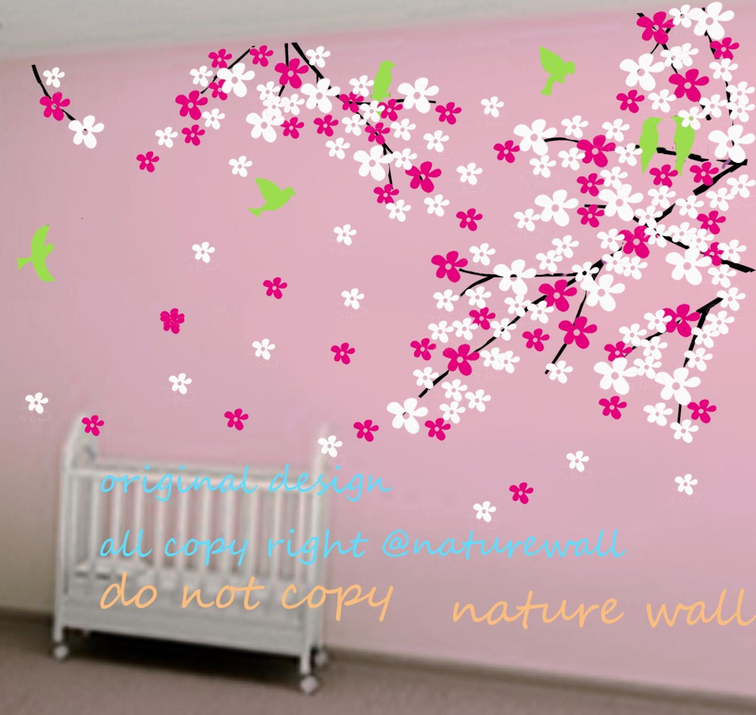 Baby nursery wall decals Cherry blossom tree branch by NatureWall