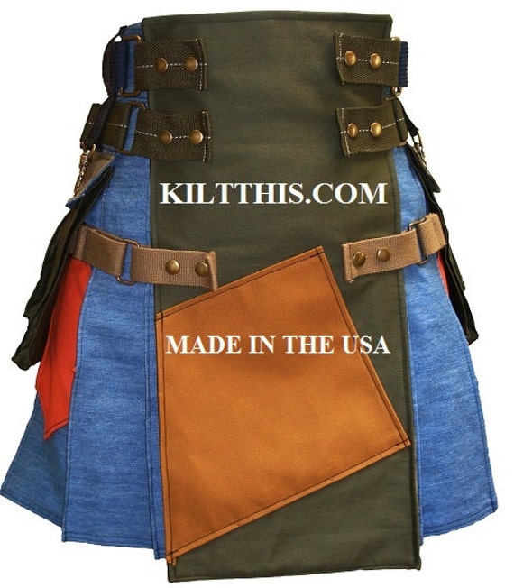 Utility Kilts Handmade - Denim - Large Cargo Pockets - Interchange Parts - Custom - Adjustable - Collect