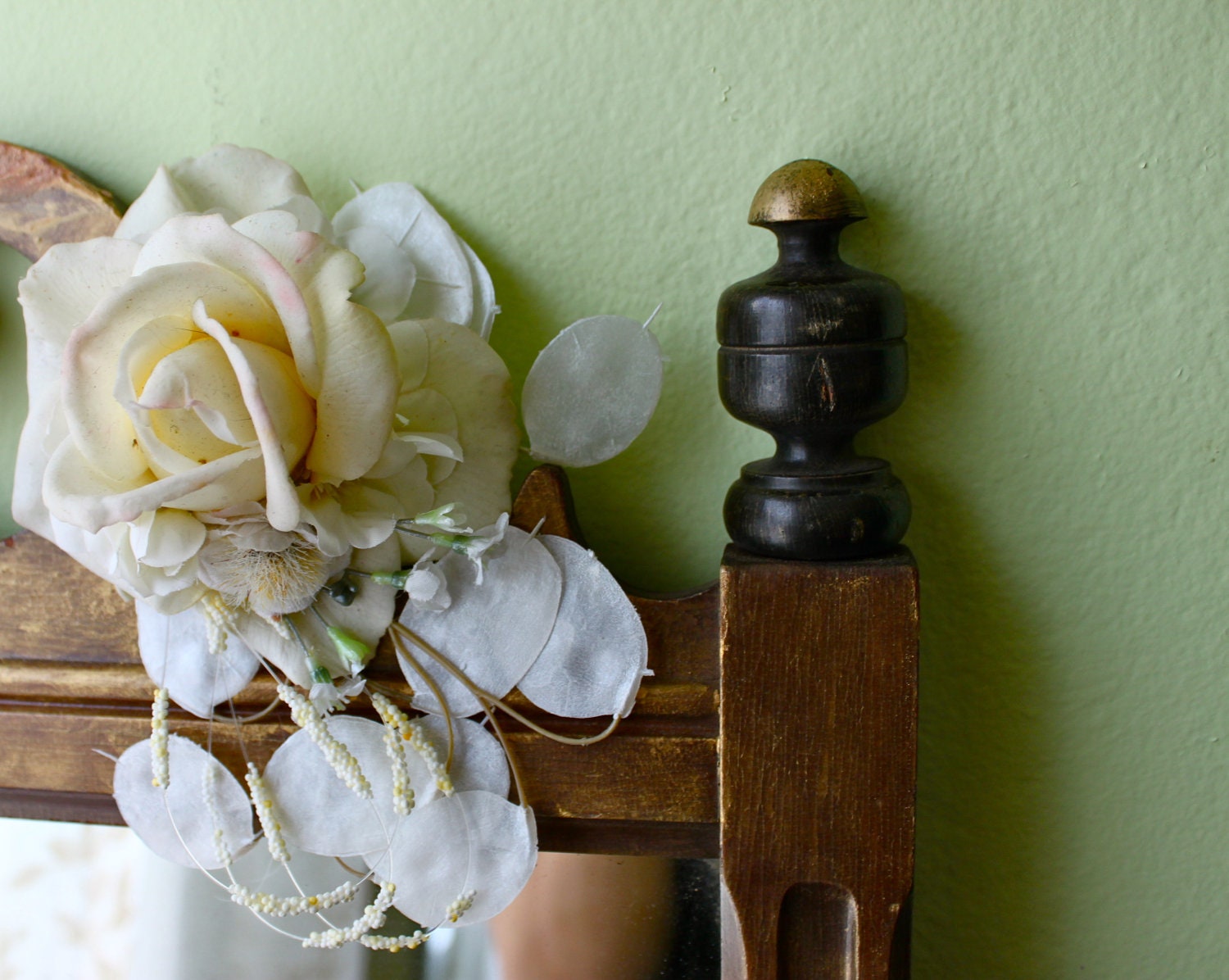 white rose beaded wedding hair fascinator - MollysPurl