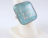 Nail Polish Ring, Turquoise Crackle and Holographic Glitter on Silver, Adjustable Ring, Crackle Nail Polish, Glitter Ring - Unrepeatables