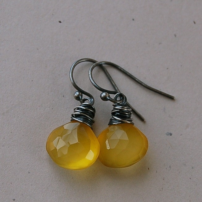 Yellow Chalcedony and Sterling Silver Earrings - Fireflies