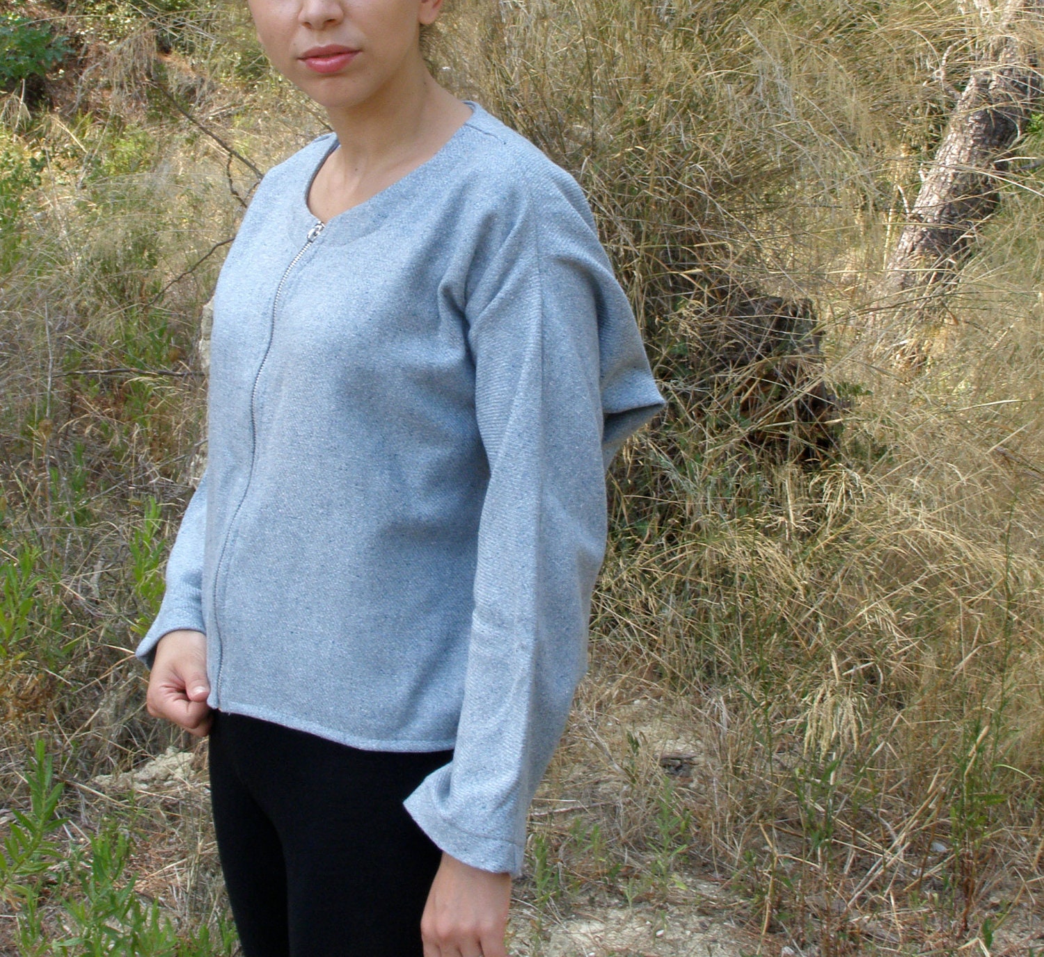 Tweed wool jacket oversized wide light blue one size