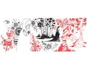 Black and red ink  Illustration Drawing - In the Wood - print 8x11.5 inch (21x29.5 cm)