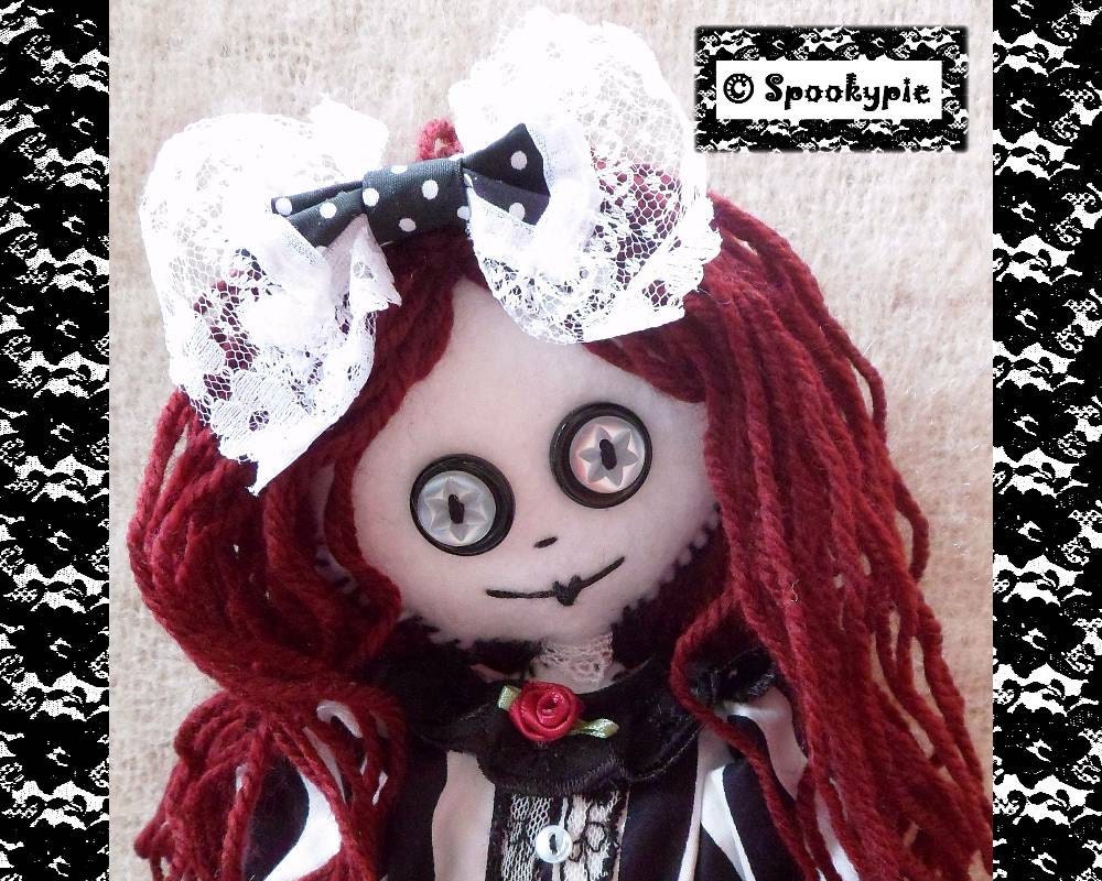 New Spookypie Handmade Doll 159 Samantha Stripes Kawaii Cute Gothic Lolita Outsider Art Doll OOAK