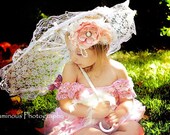 Vintage Peach/Pink Flower,Stretch Ivory Lace Headband and  Brooch..Feathers and Pearls,Fun for Tea Parties,Weddings,Photo Prop,and Birthday