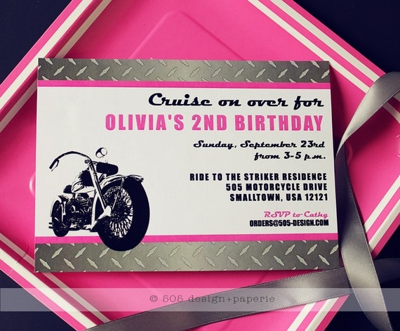 Printable Motorcycle Mama Invitation - Pink Motorcycle Invitation by 505 Design Paperie Il_570xn