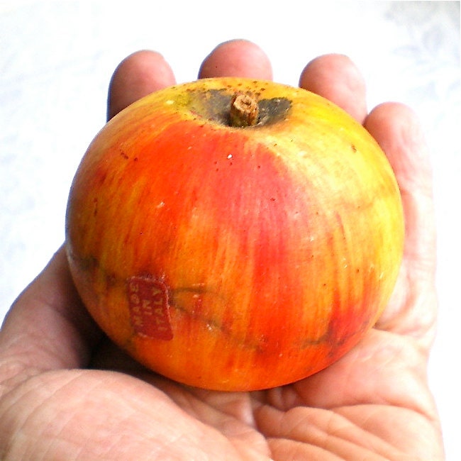Apple, Stone Fruit, Vintage, Italian, Hand Carved, Marble, Harvest, Made in Italy, Hand Painted, 2 3/4" across, 1950's
