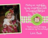 Mod Monkey Thank You Photo Card 4 x 6  -  PRINT YOUR OWN.