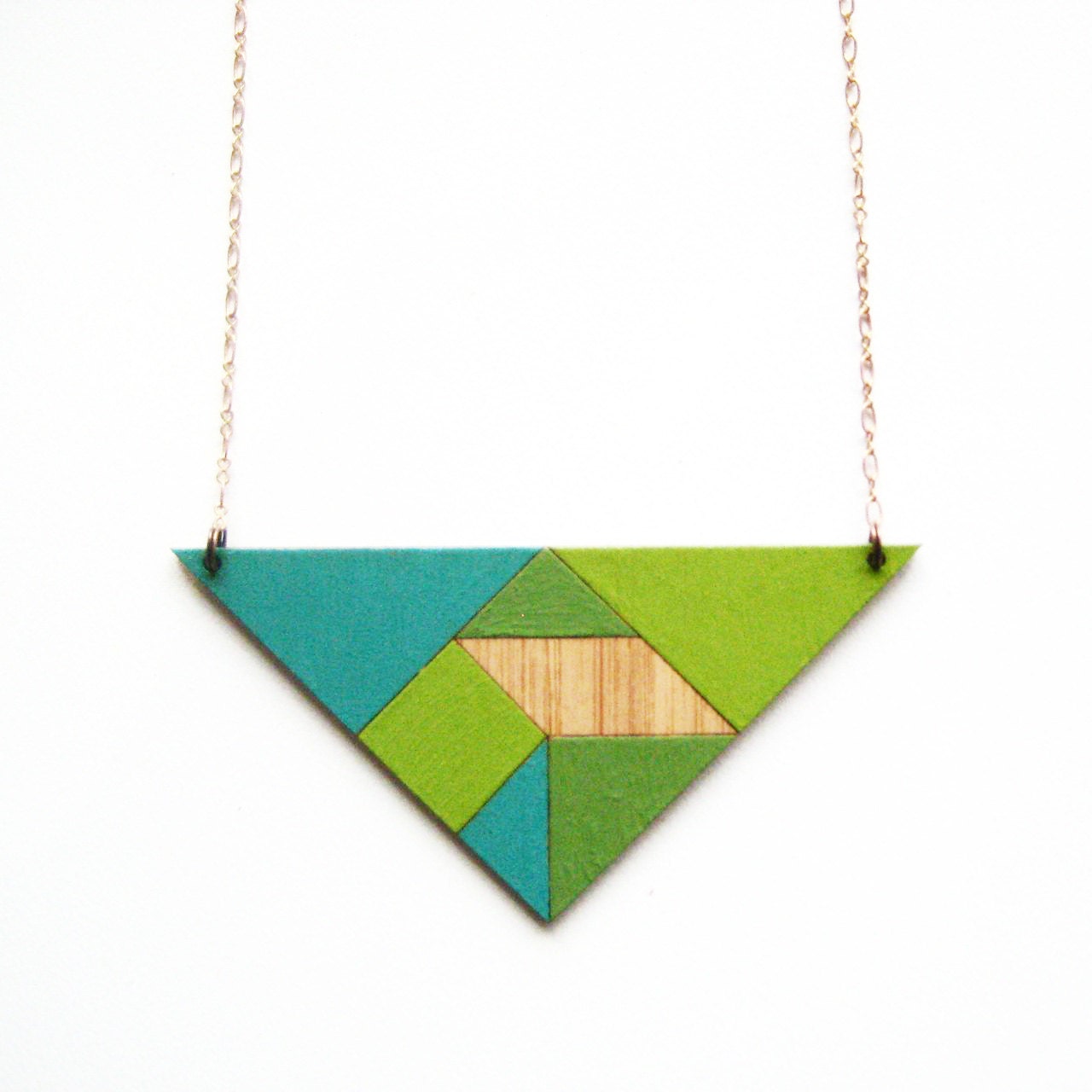 Tangram necklace / triangle / turquoise & grass green
