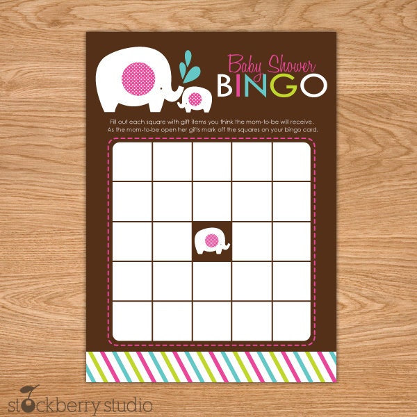 Hot Pink Elephant Baby Shower Printable Bingo Game - Instant Download Il_570xn