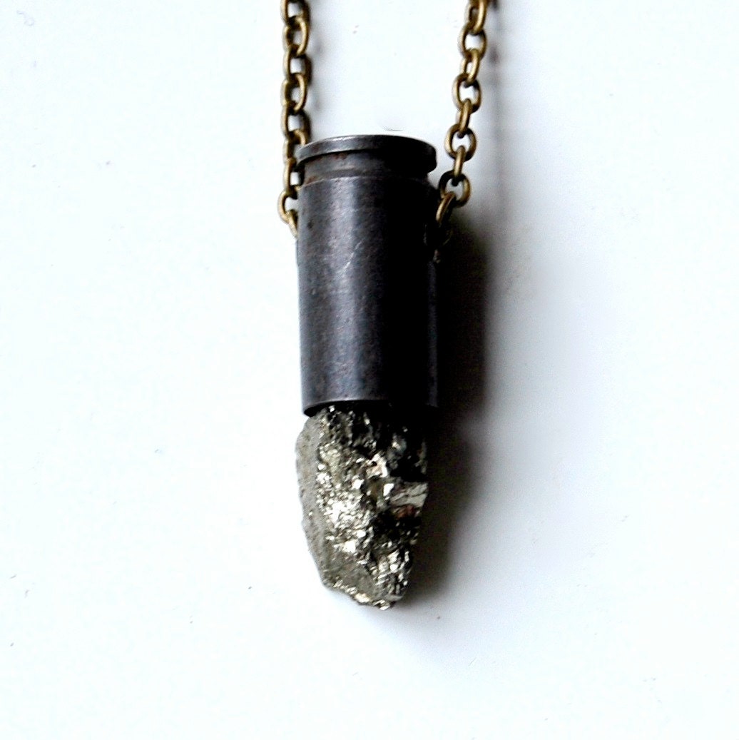 ASTEROID raw pyrite bullet crystal necklace