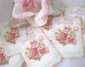 Shabby Chic Roses Gift Tags no 210 - Vintage Print - Pink - Wedding - Bridal Shower - Easter - All Occasion - Embossed - Buy 3 Get 1 Free