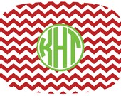 Personalized Holiday Red and Green Chevron 10" x 14" Christmas Melamine Platter, Custom Platter, Monogram