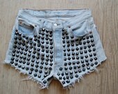 SALE- was 160 now 100 heavy duty full studded white vintage grungy high waisted levis cut offs size 30"