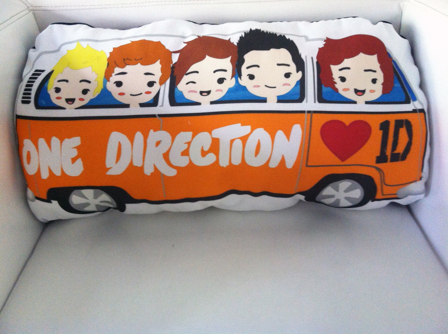 Exclusive One Direction VW Bus Throw Pillow Cover. 1D Shaped Logo Pillow.  Love One Direction